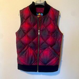 Eddie Bauer down vest in black and red plaid size small
